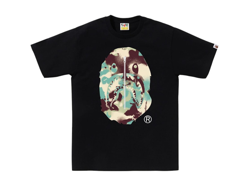 NEW【A BATHING APE】MAP CAMO APE HEAD SHARK TEE BAPE Map Camo Ape Head Shark Tee Black/Multicolor Men's