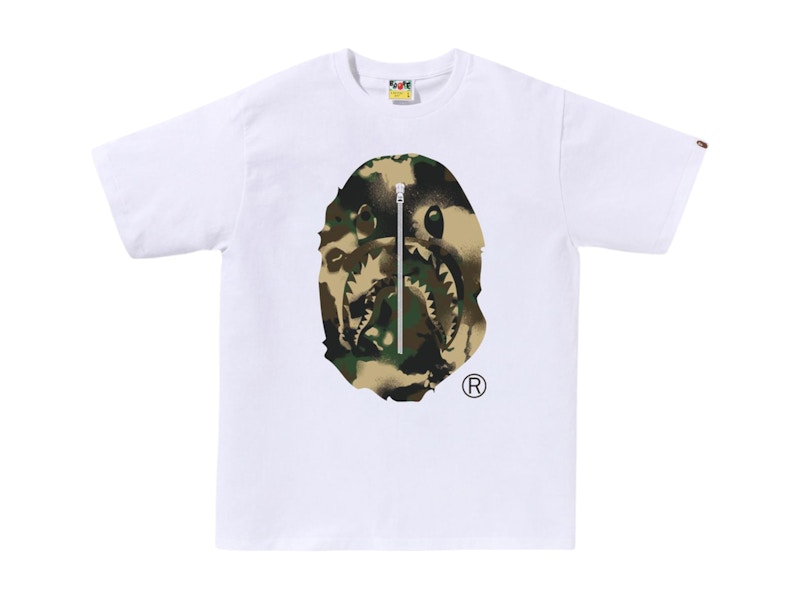 BAPE Map Camo Ape Head Shark Tee White/Green Men's - SS25 - US