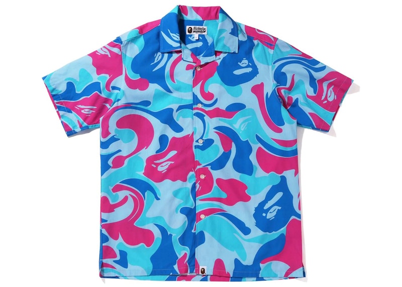 BAPE Marble Camo Open Collar S/S Shirt Blue