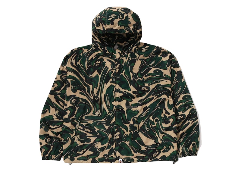 BAPE Marbling Camo Bathing Ape Logo Nylon Hooded Jacket Green Men s FW24 US