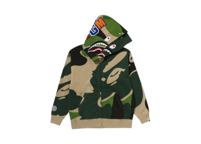 BAPE Mega ABC Camo Double Shark Relaxed Fit Full Zip Hoodie Green