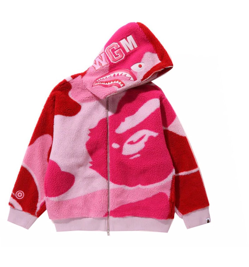 BAPE Mega ABC Camo Shark Boa Hoodie Jacket Pink Men's SS24 US