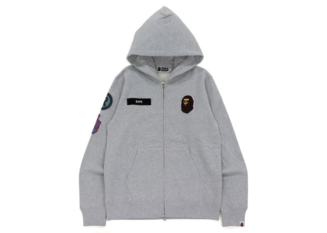 Pre-owned Bape Military Patch Heavy Weight Zip Hoodie Gray