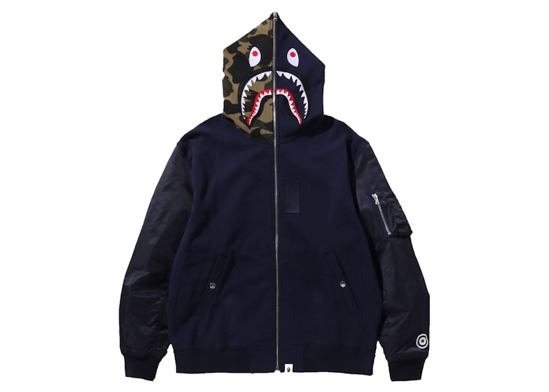 BAPE Military Shark Relaxed Fit Full Zip Hoodie Navy Men s SS22 GB