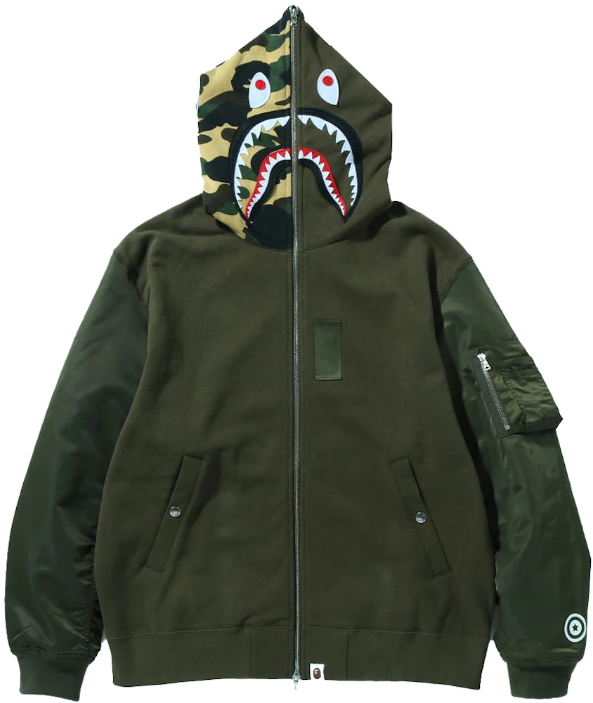 BAPE Military Shark Relaxed Fit Full Zip Hoodie Olivedrab Men's - SS22 - US