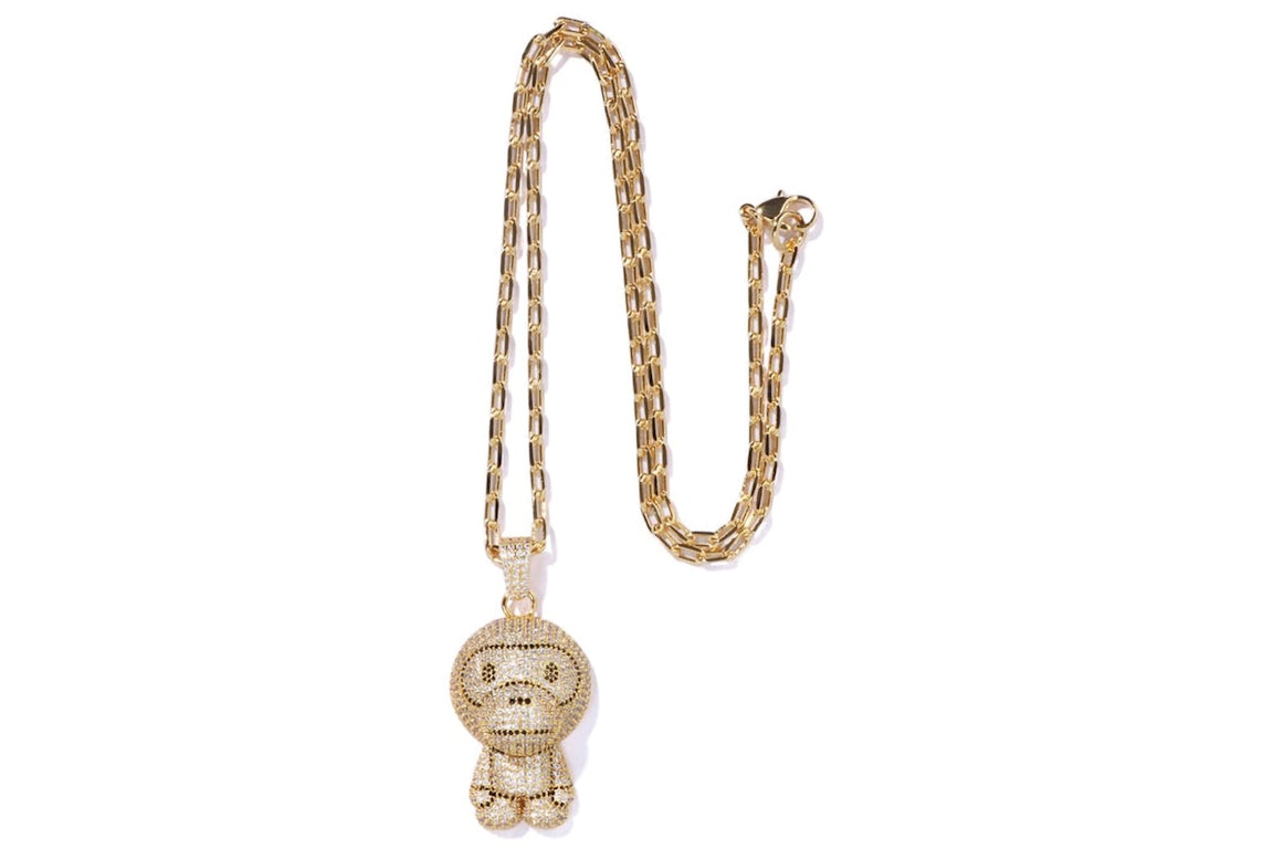 Pre-owned Bape Milo Crystal Stone Necklace (fw22) Gold