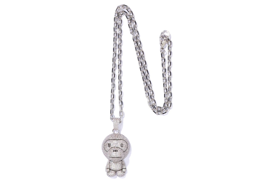 Pre-owned Bape Milo Crystal Stone Necklace (fw22) Silver