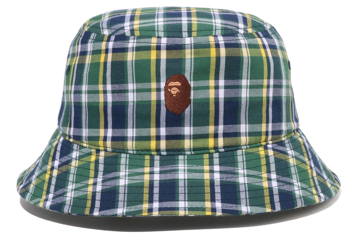 Pre-owned Bape Mini  Check Bucket Hat Green