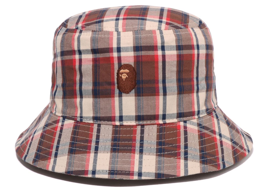 Pre-owned Bape Mini  Check Bucket Hat Red