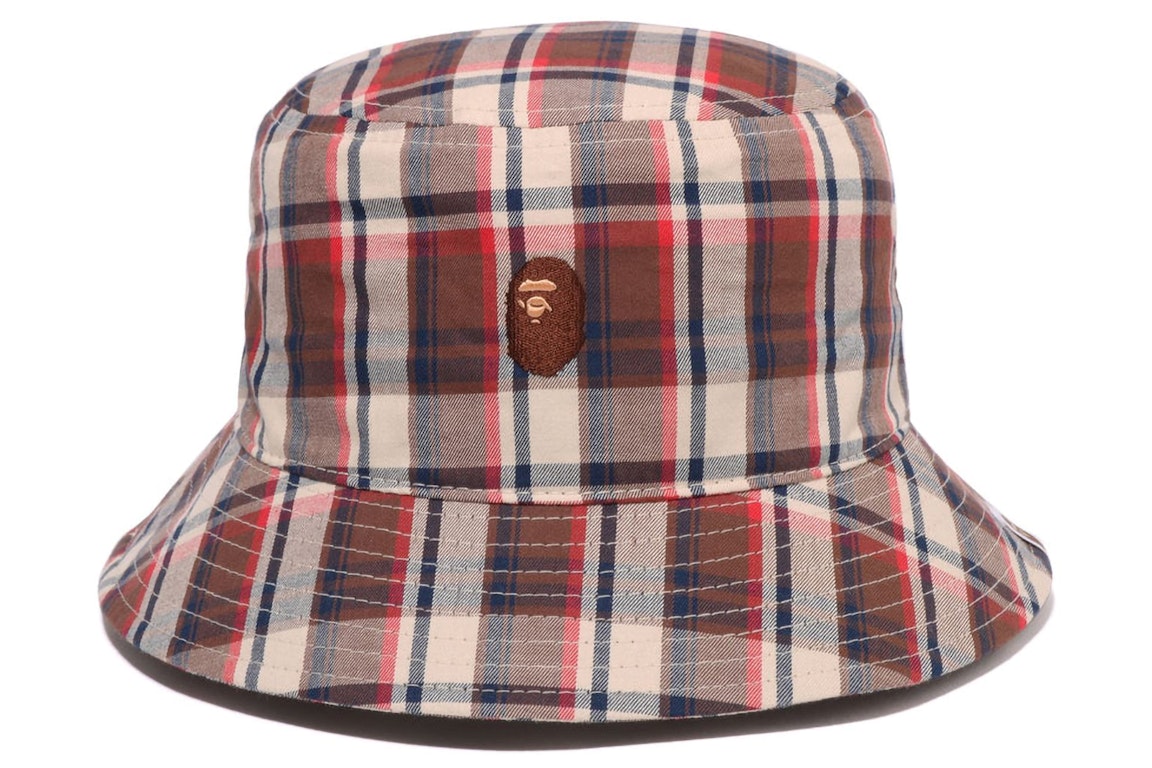 Pre-owned Bape Mini  Check Bucket Hat Red
