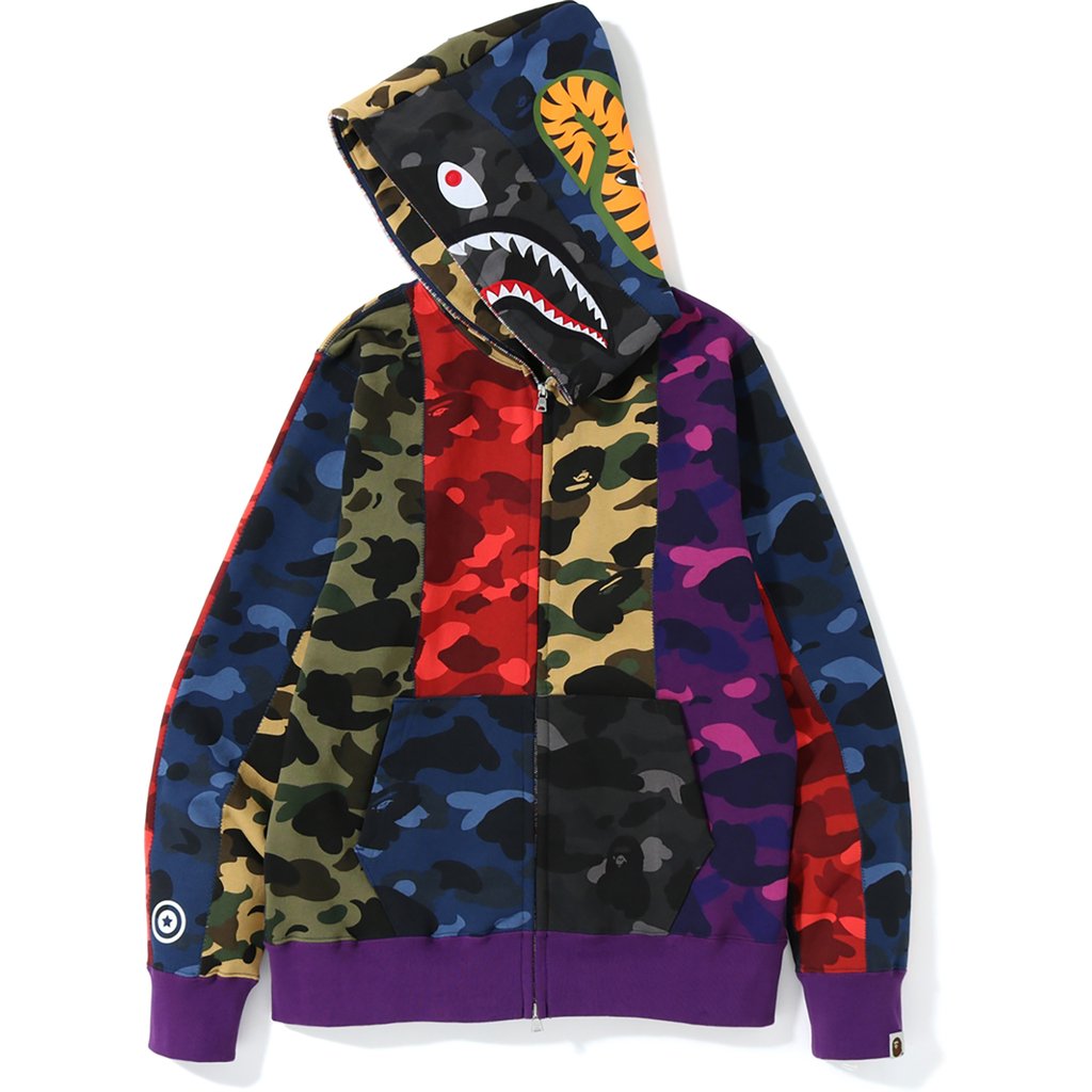 BAPE Mix Camo Crazy Shark Full Zip Hoodie Multi