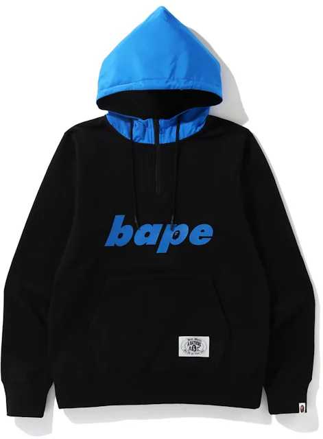 BAPE Mix Material Half Zip Pullover Hoodie Black Herren - FW19 – DE