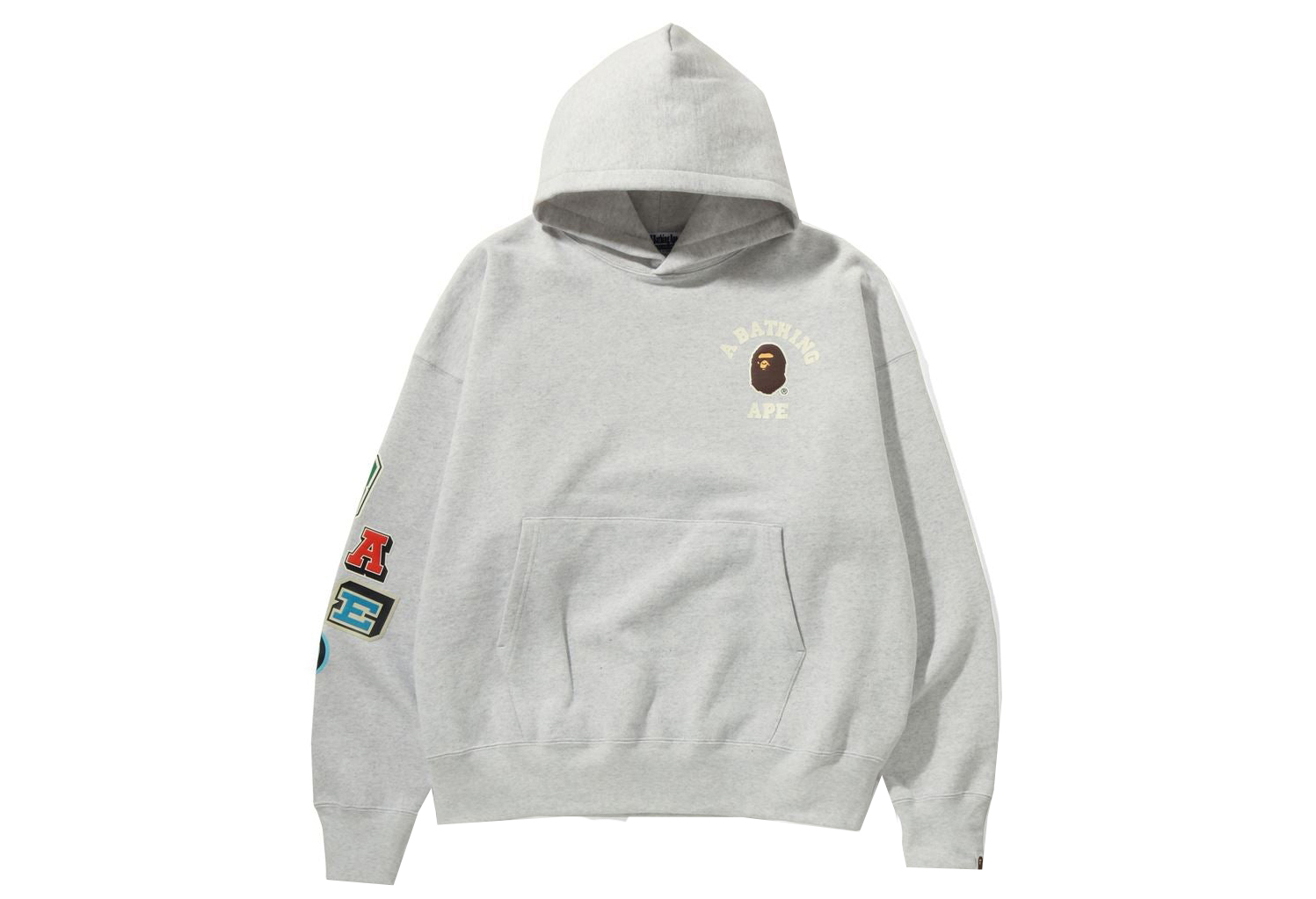 BAPE Multi Fonts Loose Fit Pullover Hoodie Gray