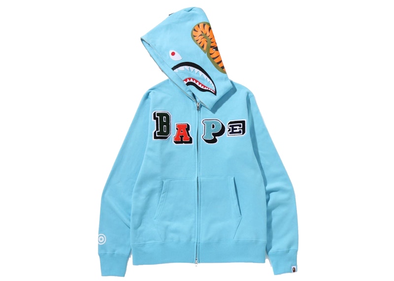 BAPE Multi Fonts Shark Full Zip Hoodie Sax Men s FW21 US