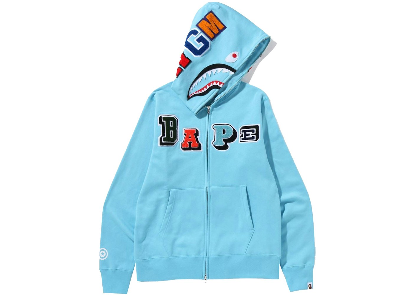 BAPE Multi Fonts Shark Full Zip Hoodie Sax FW21