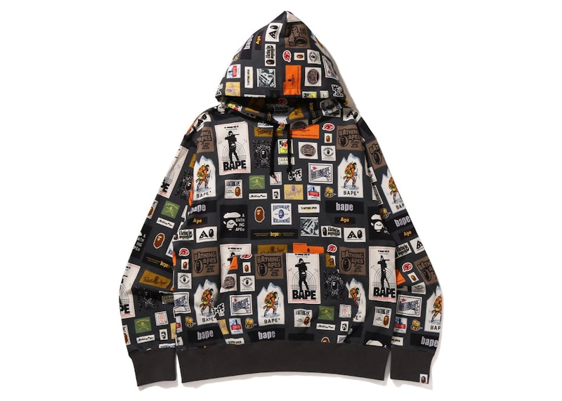 BAPE Multi Label Relaxed Fit Pullover Hoodie Black - SS22 - US