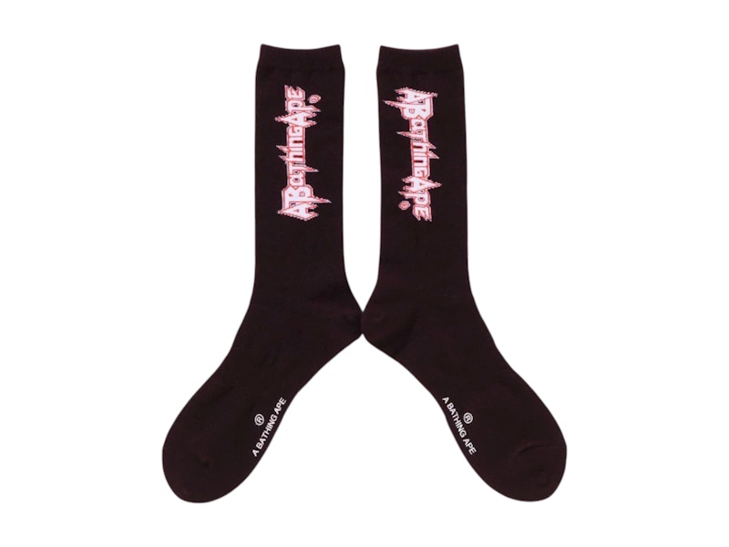 BAPE Lange Socken mit mehreren Logos Burgunderrot