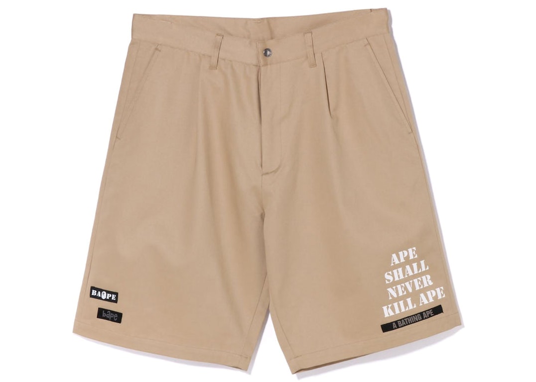 Pre-owned Bape Multi Motif Leather Pocket Chino Shorts Beige