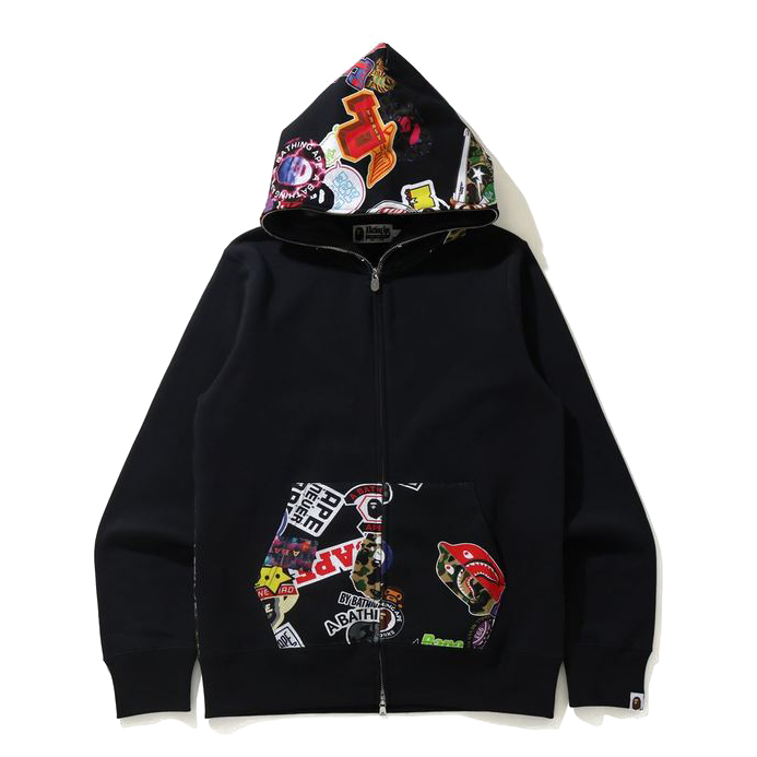 BAPE Multi Motif Print Full Zip Hoodie Black 男装- FW21 - CN