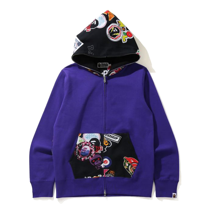 BAPE Multi Motif Print Full Zip Hoodie Purple Men's - FW21 - US