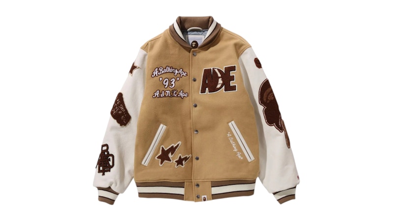 BAPE Multi Motif Varsity Jacket Brown