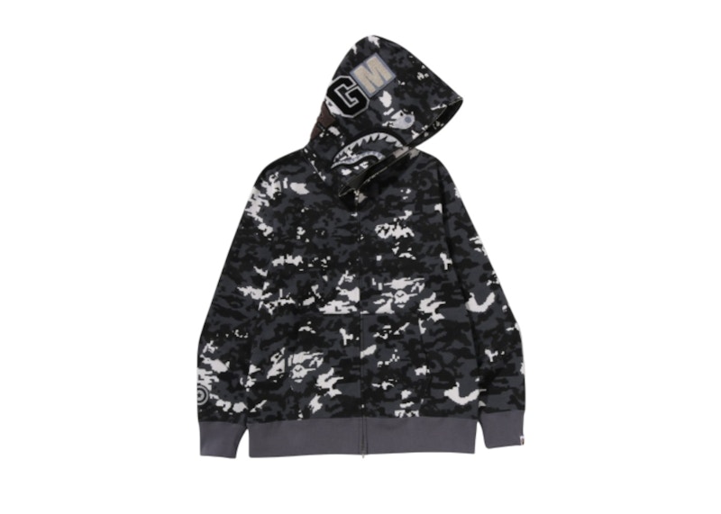 BAPE Multi Pixel Camo Shark Regular Fit Full Zip Hoodie Gray/Black