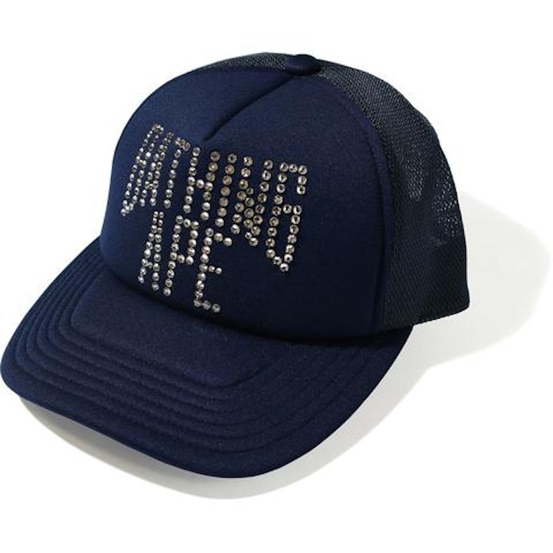 BAPE NYC Logo Crystal Stone Mesh Cap Navy - FW20 - US