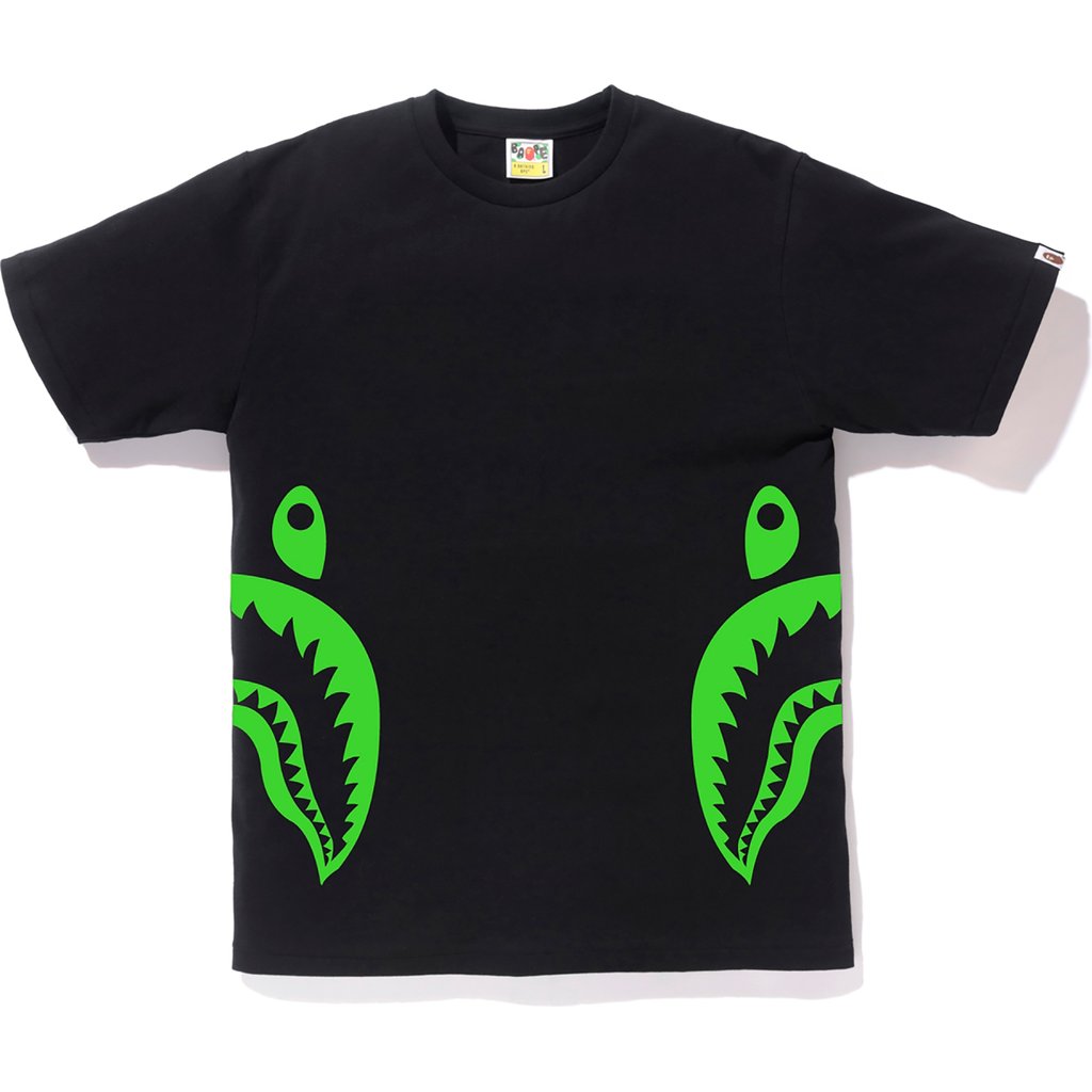 BAPE Neon Bicolor Side Shark Tee Black/Green Men's - SS19 - US