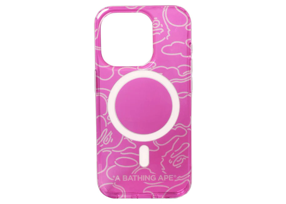 BAPE Neon Camo iPhone 15 Pro Clear Case Pink