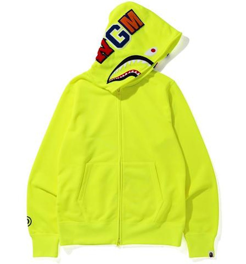 BAPE Neon Shark Full Zip Hoodie Yellow Men's FW19 US