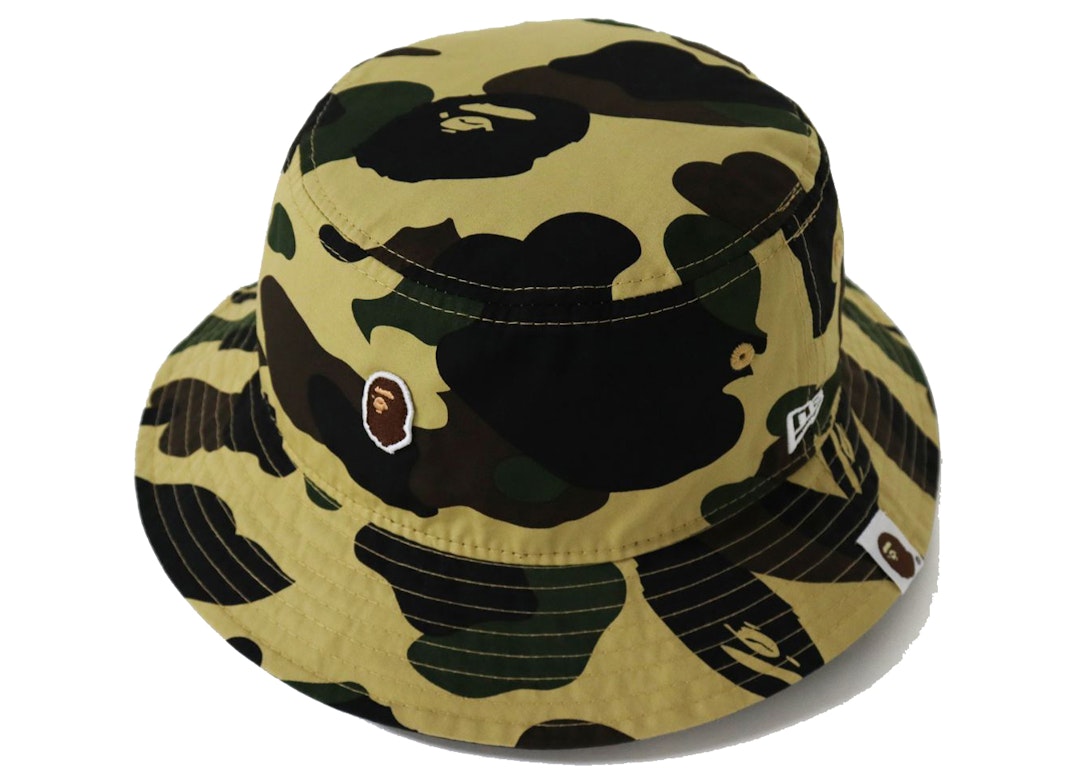 Pre-owned Bape New Era 1st Camo Bucket Hat Yellow