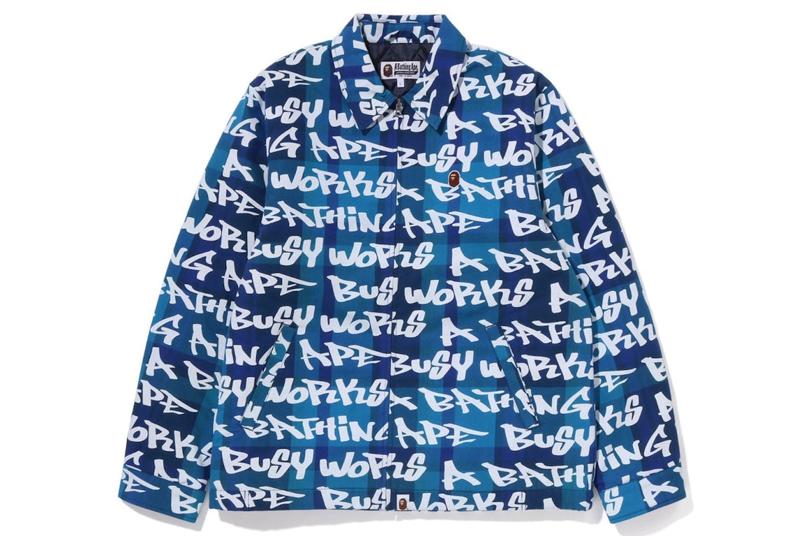 Pre-owned Bape One Point  Graffiti Check Zip Jacket Blue
