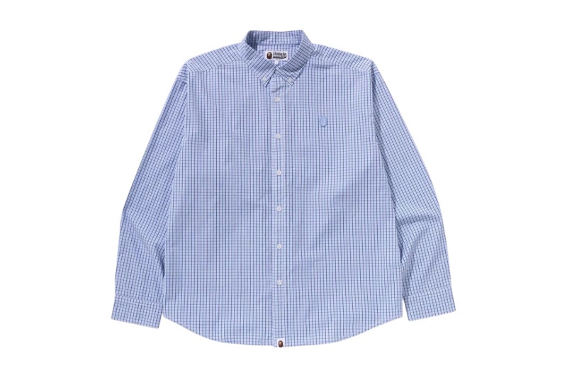 BAPE One Point Checked Poplin L/S Shirt Blue
