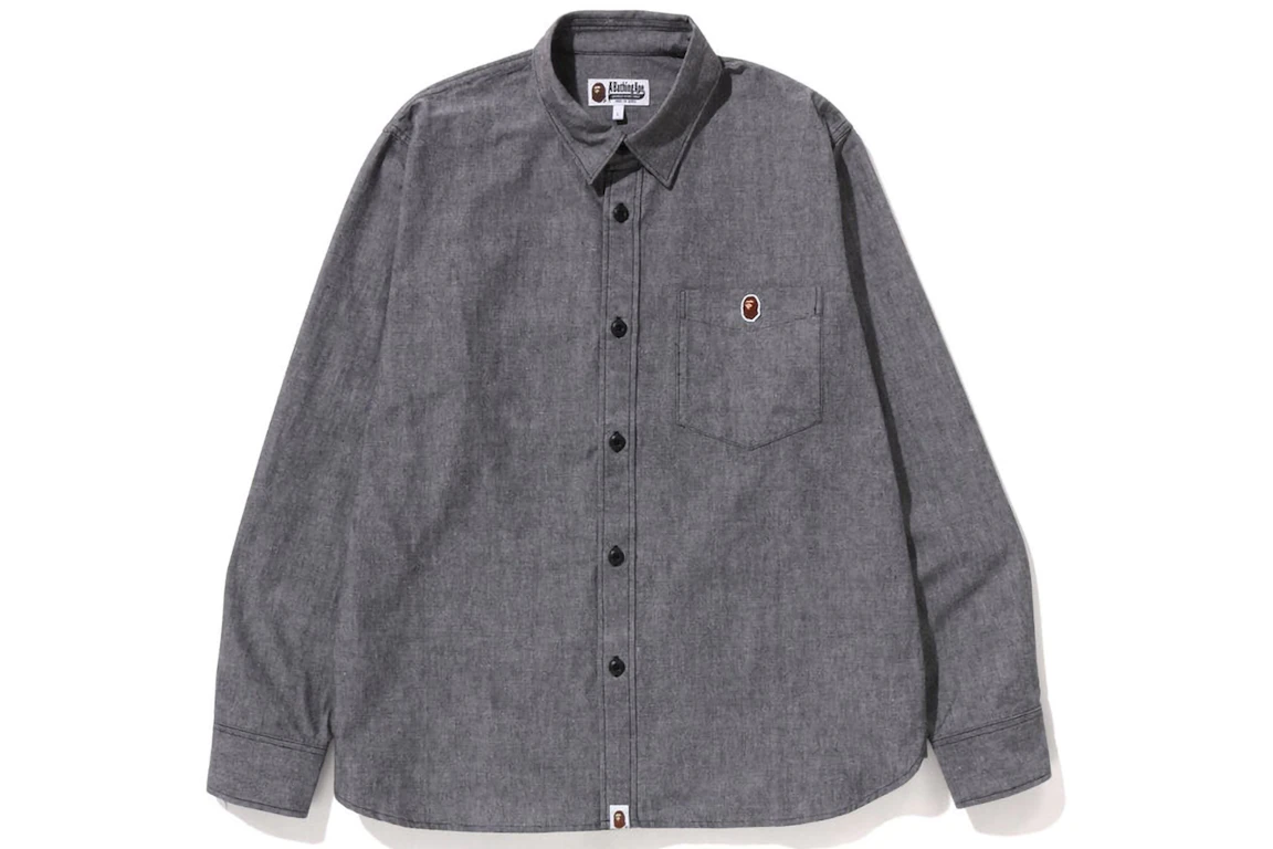 BAPE One Point Relaxed Fit Chambray Shirt Shirt Black - FW22 - GB