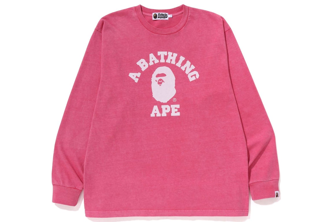 Pre-owned Bape Overdye College Relaxed Fit L/s Tee Pink