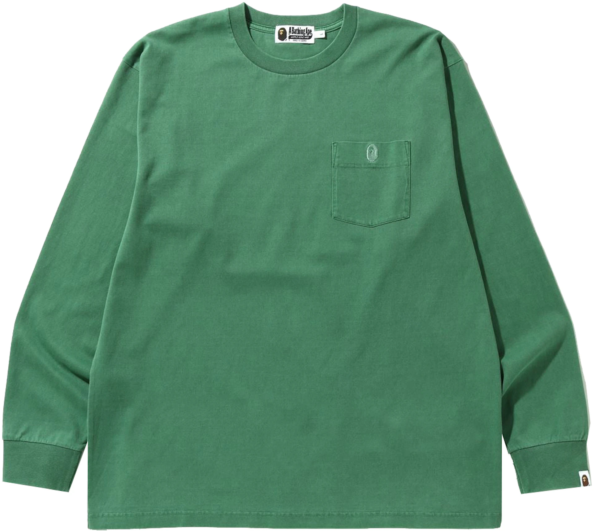 BAPE Overdye One Point Pocket Relaxed Fit L/S Tee Green - FW21 - GB