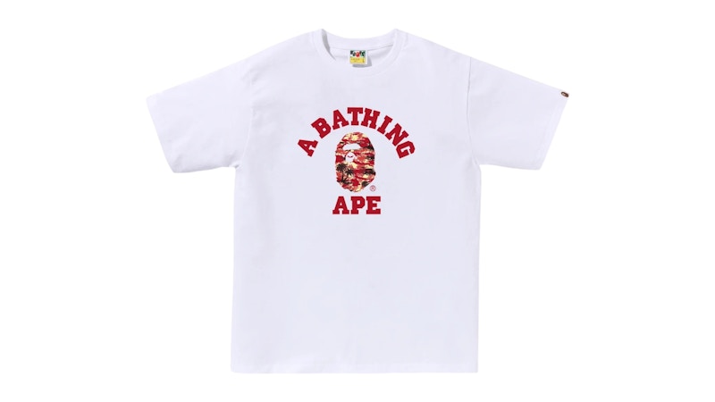 【A BATHING APE】PALM TREE CAMO COLLEGE TEE 要在庫確認 BAPE Palm Tree Camo College Tee White Red Men's - SS25 - US