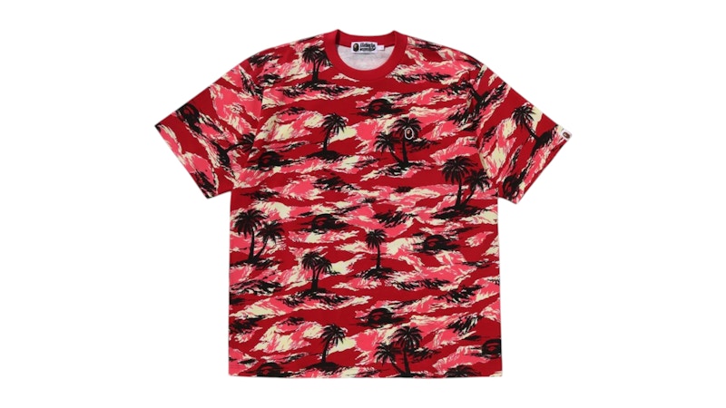 【A BATHING APE】PALM TREE CAMO ONE POINT RELAXED FIT TEE BAPE Palm Tree Camo One Point Relaxed Fit Tee Red Men's