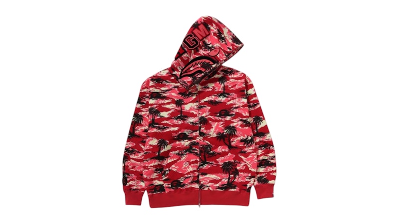 【A BATHING APE】3色展開 PALM TREE CAMO SHARK FULLZIP HOODIE BAPE Palm Tree Camo Relaxed Fit Shark Full Zip Hoodie Red