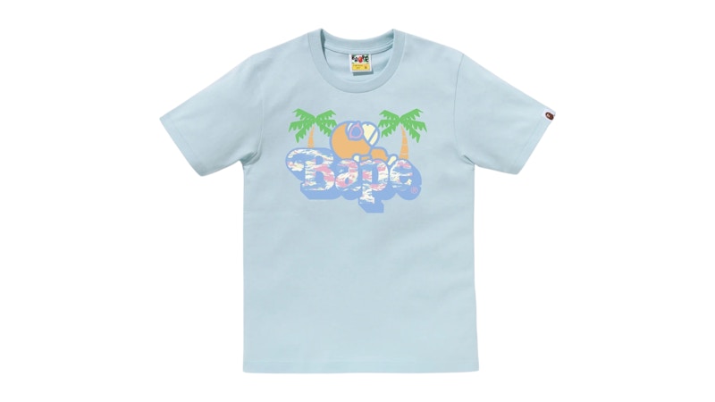 Pre-owned Bape Women's Palm Tree Pattern Milo On Tee Shirt In Blue