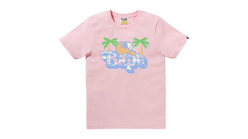 Pre-owned Bape Women's Palm Tree Pattern Milo On Tee Shirt In Pink
