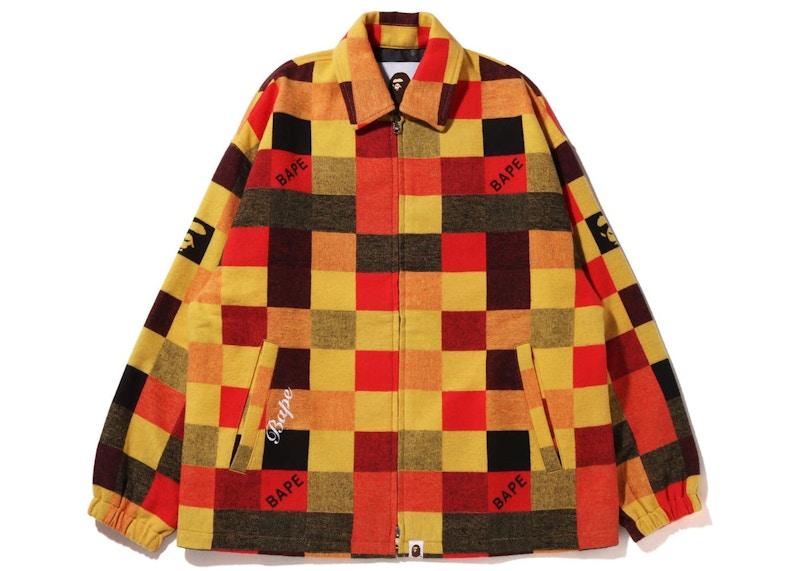 BAPE Patched Block Check Zip Jacket Red Orange - FW22 - US