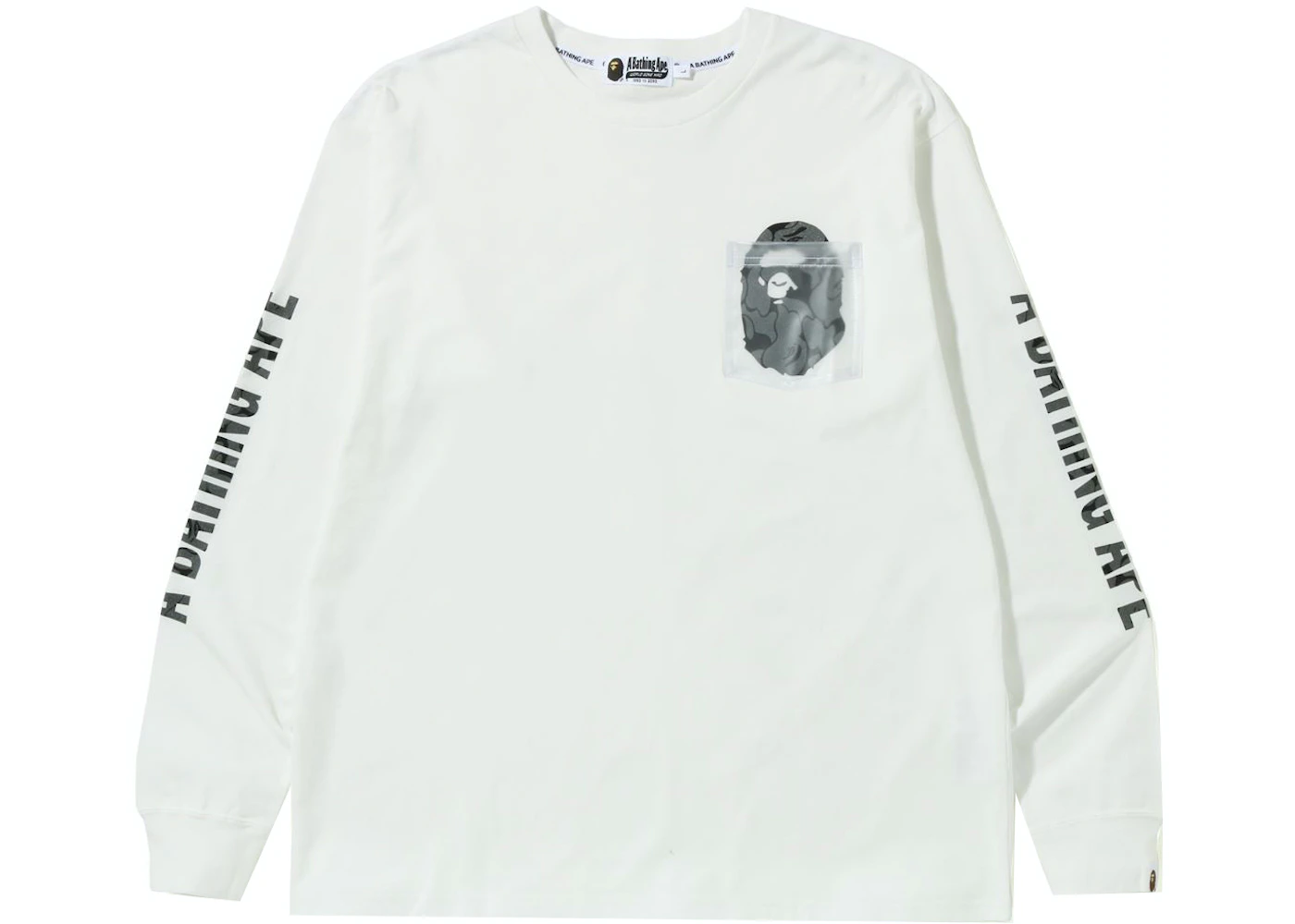 BAPE Reflective Solid Camo Ape Head Relaxed Fit Pocket L/S Tee White ...