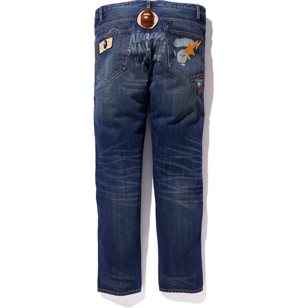 BAPE Slim Fit Crazy Patch Jeans Indigo Men's - FW19 - US