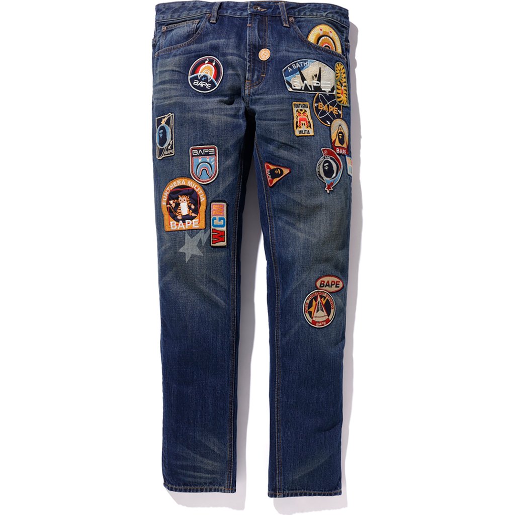 BAPE Slim Fit Crazy Patch Jeans Indigo Men's - FW19 - US