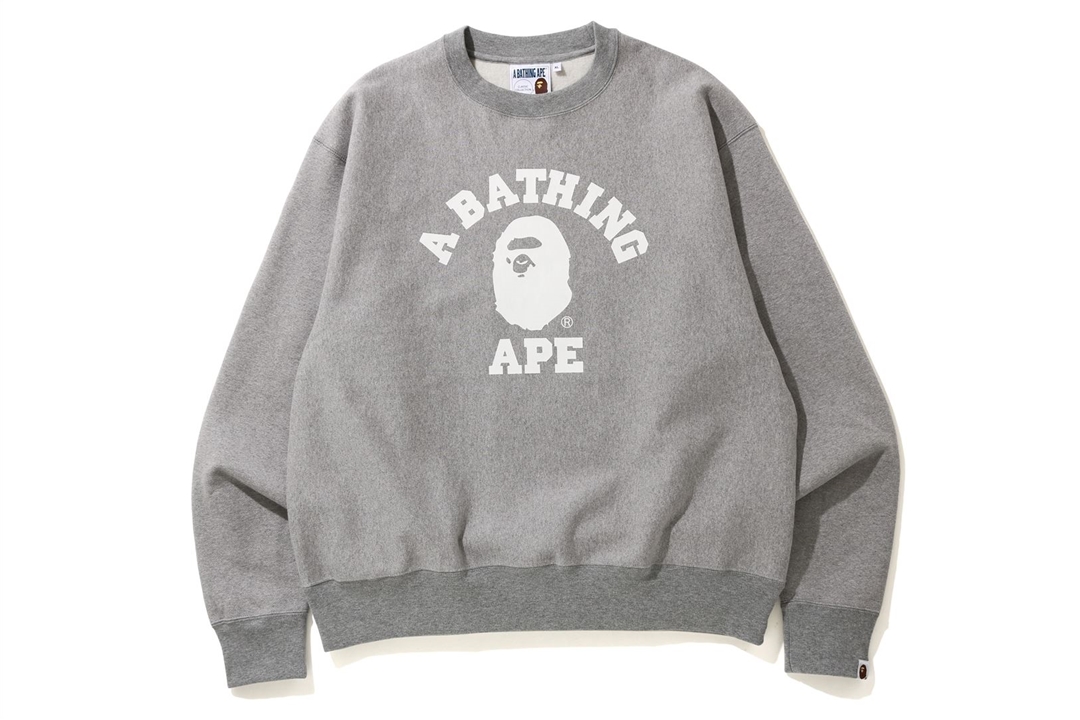 BAPE Relaxed Classic College Crewneck Grey Men's   SS   US
