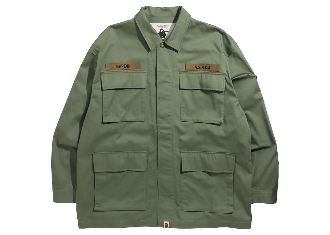 Pre-owned Bape Relaxed Fit Military Shirt Olivedrab