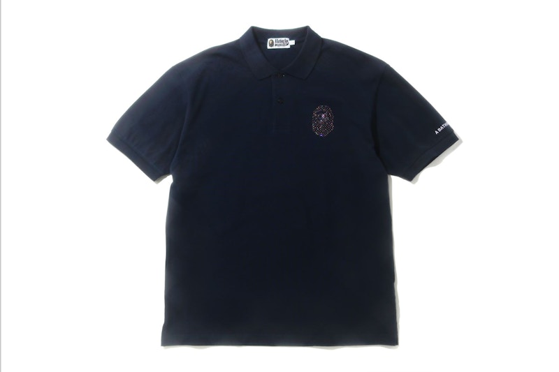 BAPE Relaxed Multi Color Crystal Stone Polo Navy