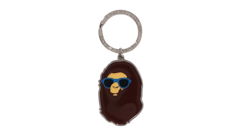 Pre-owned Bape Men's Resort Ape Head Metal Keychain In Brown