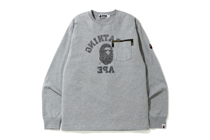 BAPE Reverse College Long Sleeve Tee Grey